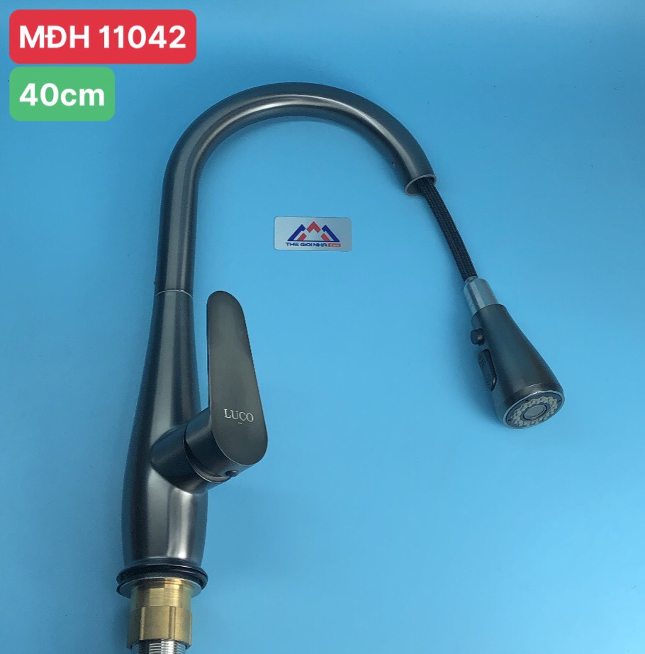 Vòi rửa bát nóng lạnh rút, màu ghi MC-1559E Luco
