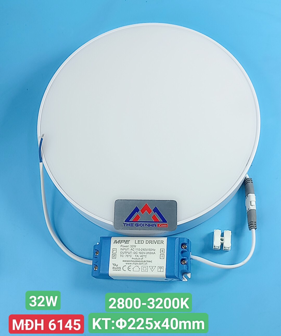 Đèn led downlight ốp trần nổi tràn viền 32W MPE , 225x38mm - SRDL-32V ánh sáng vàng