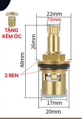 Ti đồng, lõi chân dài, chân cao 2 ren, đường kính then đầu 7.6mm