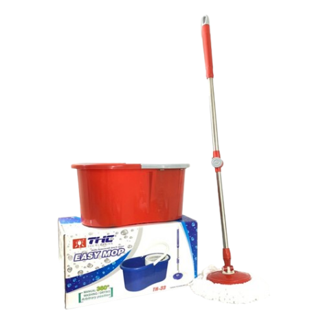 Bộ thùng cây lau nhà thông minh 360 độ tự vắt Easy Mop TH33 - cây lau inox bàn xoay nhựa, màu đỏ