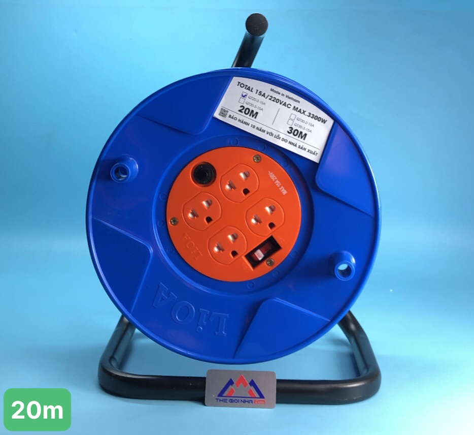 Ổ cắm kéo dài quay tay kiểu rulo Lioa QT20-2- 15A, dây 20m