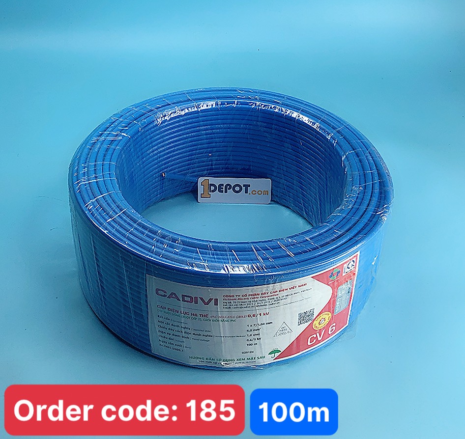 Dây điện đơn CV 6 Cadivi, màu xanh, cuộn 100m