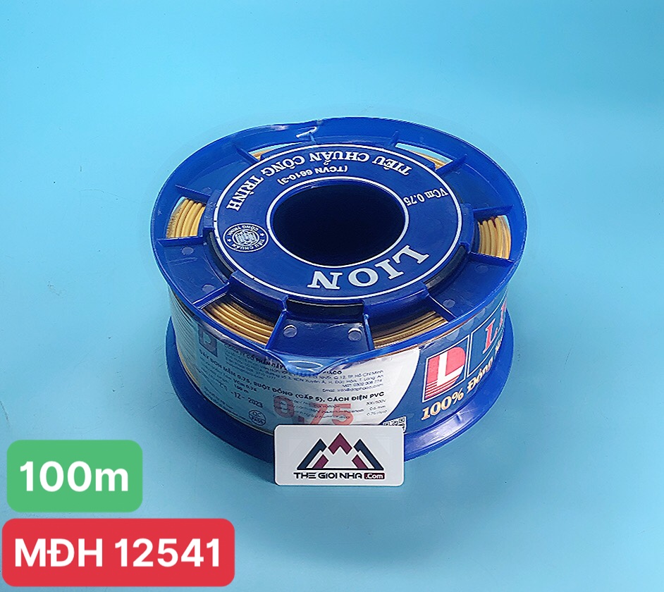 Dây đơn ruột nhiều sợi đồng màu vàng VCm 0.75, ruột đồng, cách điện PVC, cuộn 100m