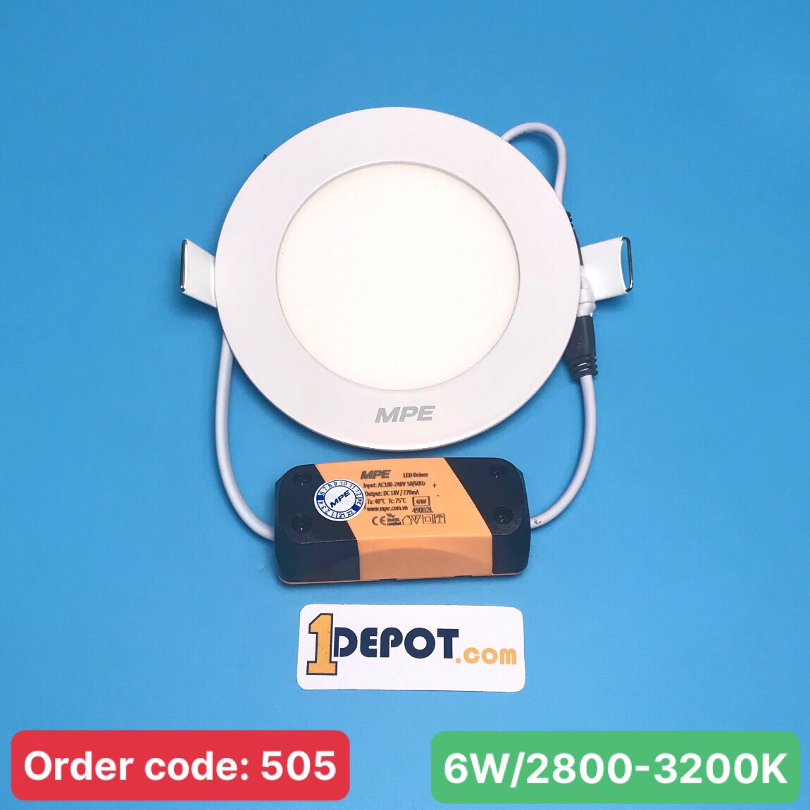 Đèn Led panel âm trần tròn 6W MPE RPL-6V, ánh sáng vàng, KT Þ120x22 mm, đục lỗ Þ105 mm