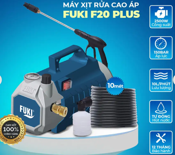 Máy xịt rửa xe cao áp Fuki F20 Plus, công suất 2500W