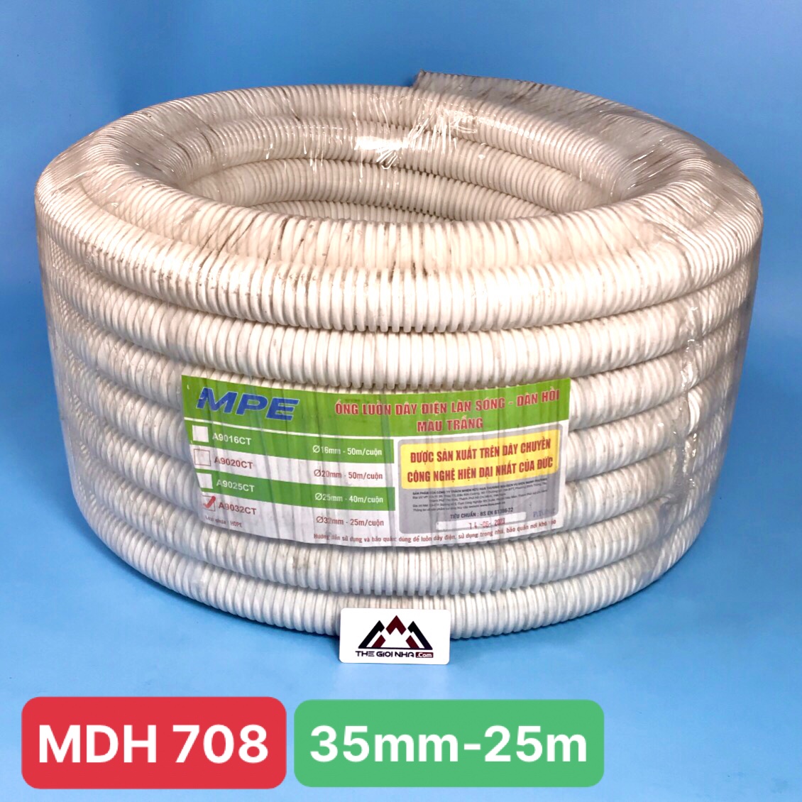 Ống ruột gà, Ống luồn đàn hồi MPE Ø32 A9032CT màu trắng, 25m/cuộn