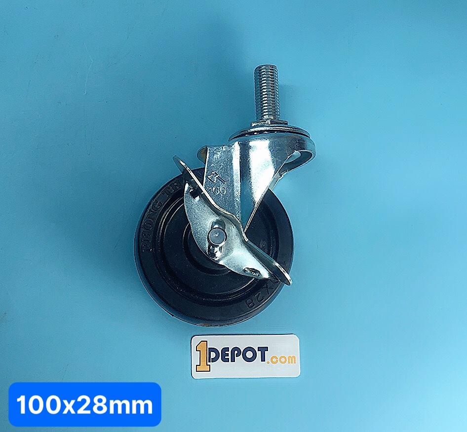 Bánh xe đẩy cao su đặc B100R11 kích thước 100x28mm, cọc vít M16X40, có khóa