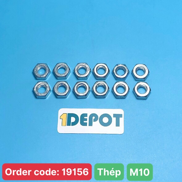 Đai Ốc, Con Tán đầu lục giác M10, chất liệu thép mạ, đóng gói 100gram (11 con)
