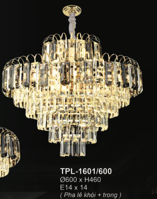 Đèn chùm Andora TPL-1601/600 Ø600*H460, E14x14, pha lê khói + trong