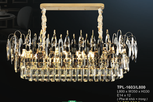 Đèn chùm Andora TPL-1603/L800 L800*W380*H330, E14x12, pha lê khói + trong