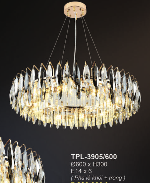 Đèn chùm Andora TPL-3905/600 Ø600*H300, E14x6, pha lê khói + trong
