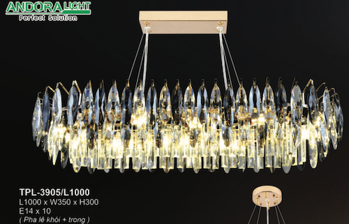Đèn chùm Andora TPL-3905/L1000 L1000*W350*H300, E14x10, pha lê khói + trong