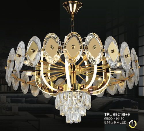 Đèn chùm Andora TPL-4921/9+9 Ø800*H480, E14 x 9 + LED