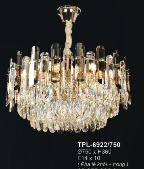 Đèn chùm Andora TPL-6922/750 Ø750*H360, E14x10, pha lê khói + trong