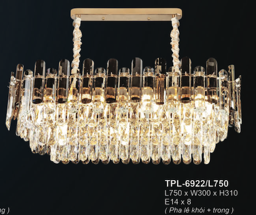 Đèn chùm Andora TPL-6922/L750 L750*W300*H310, E14x8, pha lê khói + trong