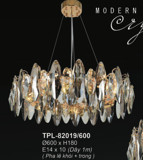 Đèn chùm Andora TPL-82019/600 Ø600*H180, E14x10 (Dây 1m), pha lê khói + trong