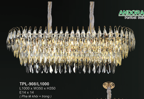 Đèn chùm Andora TPL-908/L1000 L1000*W350*H350, E14x14, pha lê khói + trong