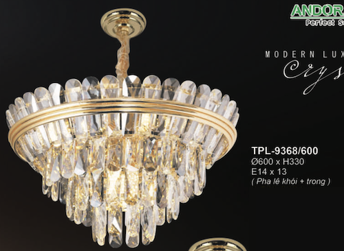 Đèn chùm Andora TPL-9368/600 Ø600*H330, E14x13, pha lê khói + trong