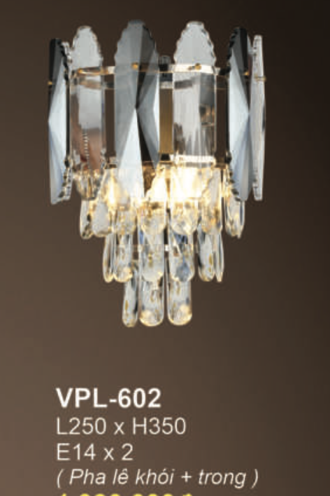 Đèn chùm Andora VPL-602 L250*H350, E14x2, pha lê khói + trong
