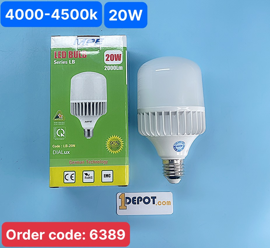Đèn led Bulb 20W MPE, 80X150 mm - LB-20N ánh sáng trung tính