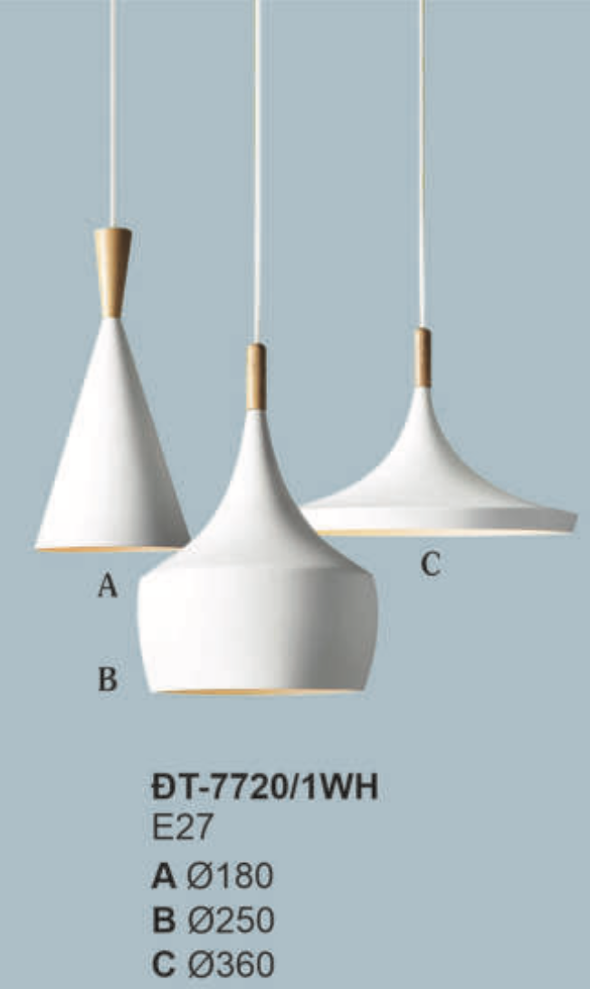 Đèn trần thả Andora ĐT-7720/1WH E27 A Ø180, vỏ màu trắng