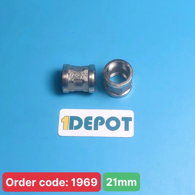 Nối 2 đầu ren trong 21, chất liệu inox 304