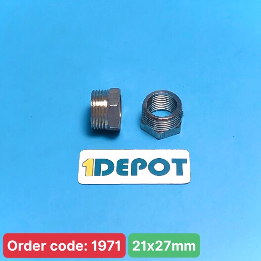 Nối ren (cà rá, lơ thu) ren trong 21 ren ngoài 27, chất liệu inox 201