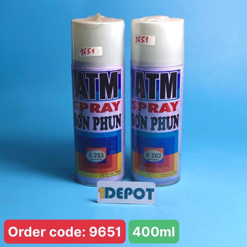 Sơn xịt ATM SPRAY A203 màu trắng xám 400ml (Sanyo white), 12 chai/ 1 thùng