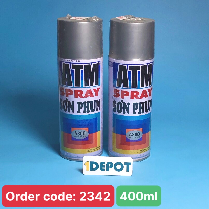 Sơn xịt ATM spray A300 màu bạc 400ml (bright silver), 12 chai/ 1 thùng