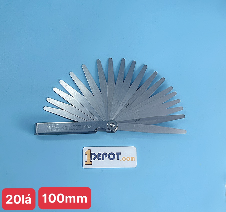 Thước căn lá 0.05 – 1.00 mm, dài 100 mm. FERVI FGx-AI (20 lá)