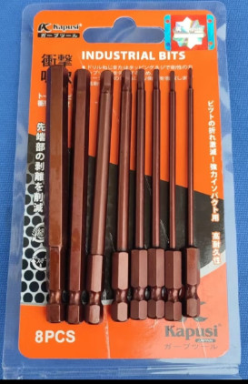 Bộ 8 mũi bắt vít lục giác (1.5-8mm) 100mm Kapusi chất liệu thép S2 màu nâu