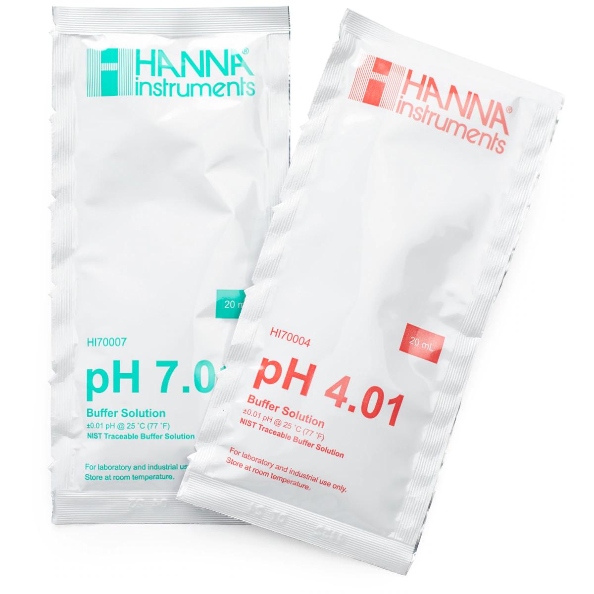 Dung Dịch Hiệu Chuẩn pH7.01 Và pH4.01 Hanna HI77400P Dạng Gói 20mL (5 Gói Mỗi Loại)