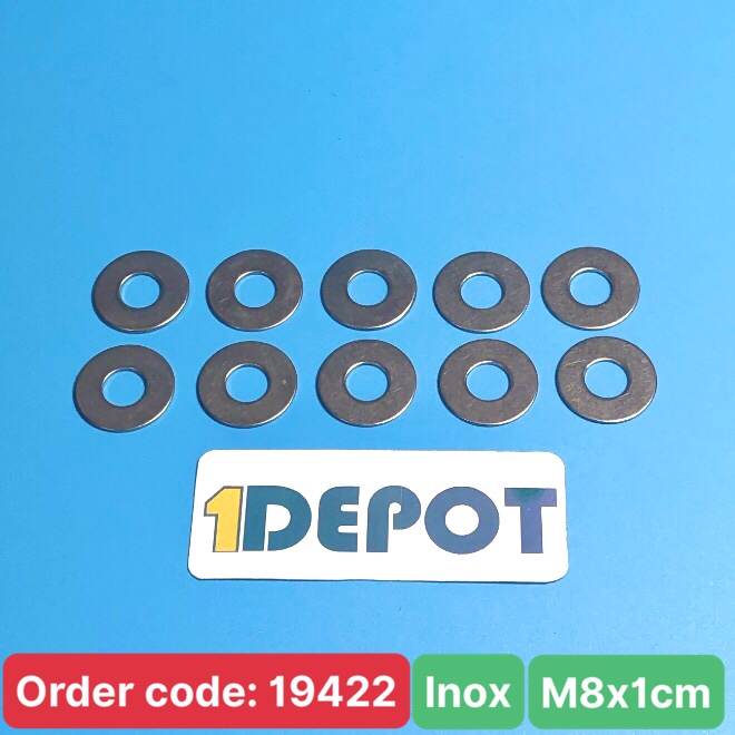 Vòng đệm, Long đền phẳng Inox loại mỏng 8F, KT 8x1.0cm