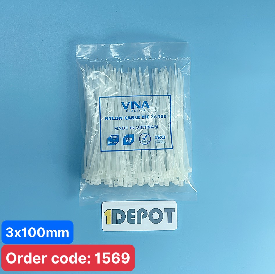 Dây rút nhựa 1 tấc, KT 3x100 bản lớn, rộng 1.8mm, đóng gói 100 sợi/gói