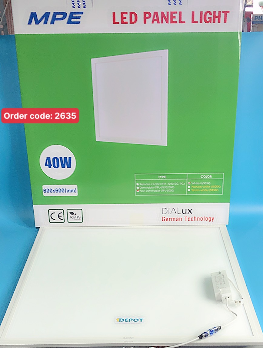 Đèn led panel tấm lớn 40w MPE FPL-6060T, kích thước 600x600x10mm, ánh sáng trắng