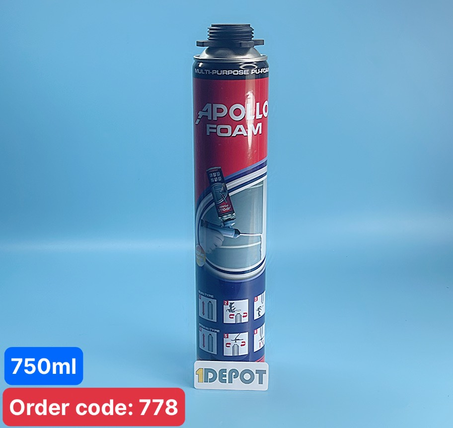 Keo bọt nở foam Apollo 750ml dùng súng, 12 chai/thùng