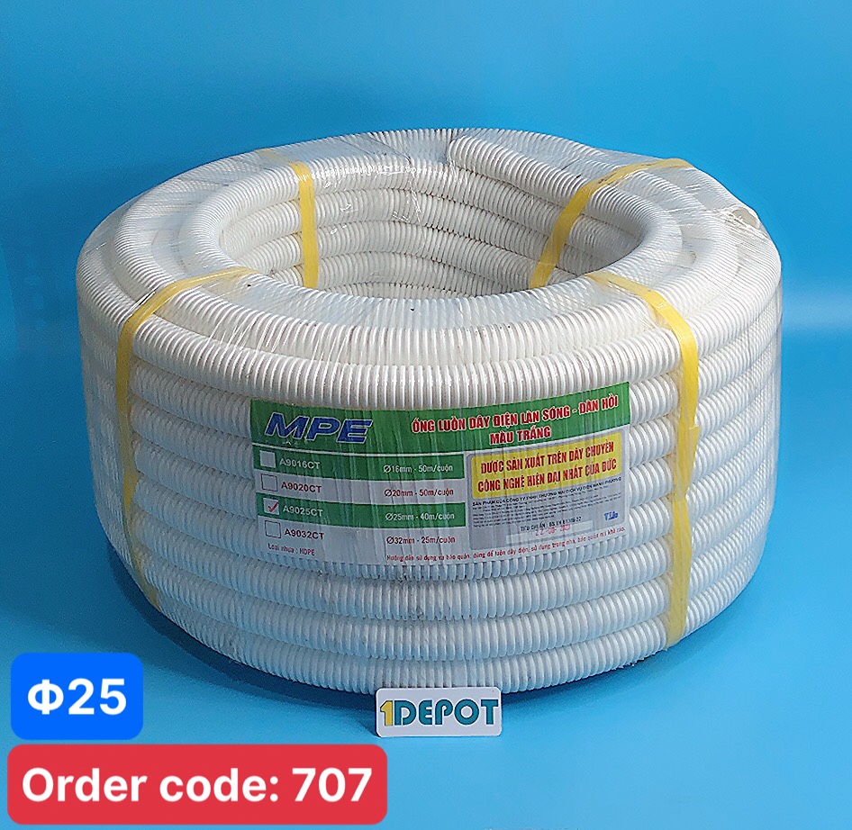 Ống ruột gà, Ống luồn đàn hồi MPE Ø25 A9025CT màu trắng , 40m/cuộn
