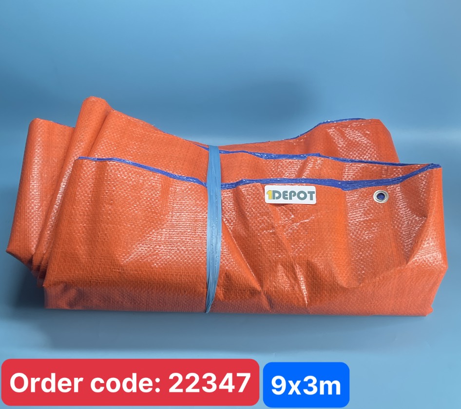 Tấm bạt 9 x 3m có khoen, loại 2 lớp dày 150gr, màu xanh cam