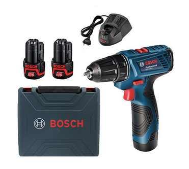 Máy khoan động lực dùng pin bosch gsr 18v-50 12v, chiều dài đầu 18mm, đường kính khoan gỗ 20mm, khoan thép 10mm và khoan tường 8mm, đi kèm 2 pin 1.5ah, 1 sạc , valy nhựa