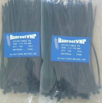 Dây rút nhựa màu đen 5x200mm (rộng 4.8mm dài 200m) HanrootVNP nhựa PA66 chịu lực 10kg, 100 sợi/gói