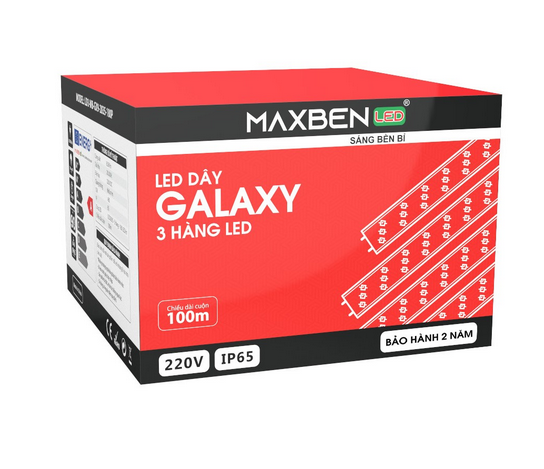 Đèn led dây galaxy 2835 3 hàng led 220V Maxben LD3-MB-GX9-2835-180P, công suất 8.5W/cuộn, 180 led/m, IP65, ánh sáng trung tính 4000k, cuộn/100m