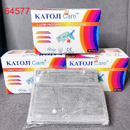 Khẩu trang y tế 4 lớp vải không dệt KATOJI Care+ màu xám, hộp 50 cái