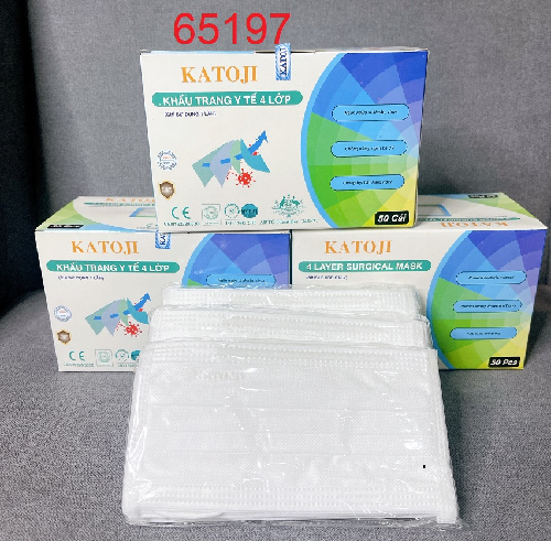 Khẩu trang y tế 4 lớp giấy kháng khuẩn Katoji màu trắng, hộp 50 cái