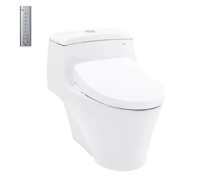 Bàn cầu một khối Toto MS823CDRW12, kèm nắp rửa điện tử WASHLET dòng S7 Toto TCF4911EZ. Phụ kiện bao gồm bích nối sàn, van dừng