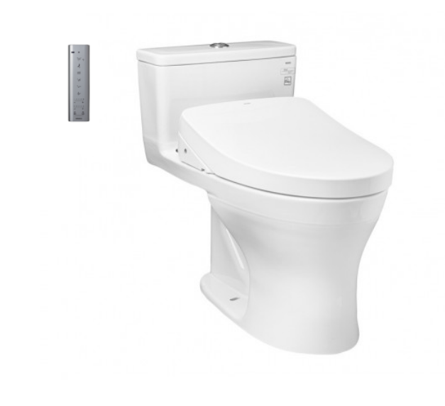 Bàn cầu một khối Toto MS855CDW12, kèm nắp rửa bồn cầu điện tử WASHLET dòng S7. Phụ kiện bao gồm bích nối sàn, van dừng