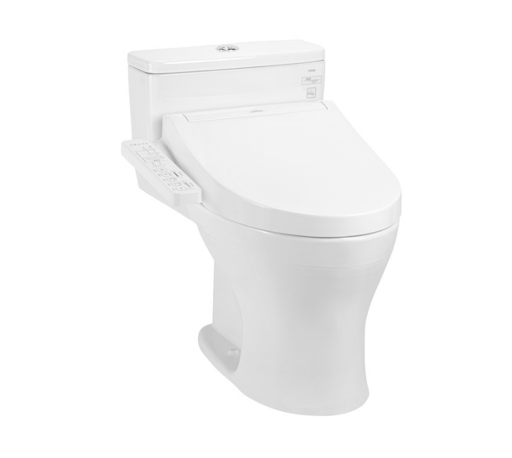 Bàn cầu một khối Toto MS855DW16, kèm nắp rửa điện tử WASHLET dòng C2. Phụ kiện bao gồm bích nối sàn, van dừng