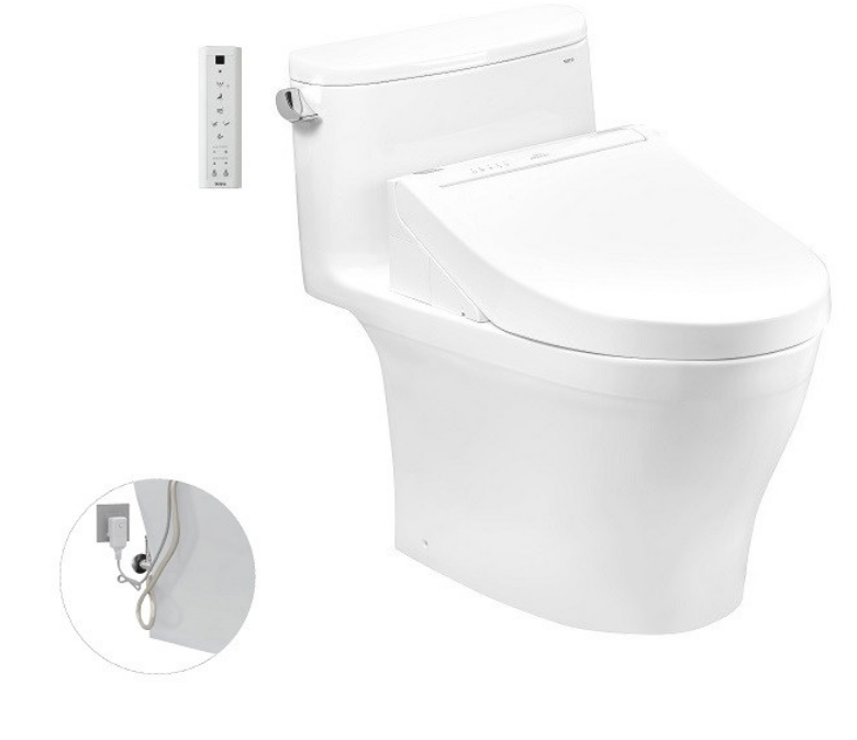 Bàn cầu một khối Toto MS887RW14, kèm nắp rửa điện tử WASHLET dòng C5. Phụ kiện bao gồm bích nối sàn, van dừng