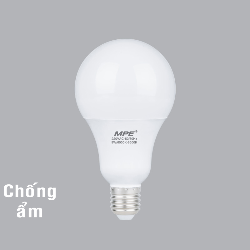 Đèn led Bulb chống ẩm 9W MPE, 70x128 mm - LB-9/3C 6500K ánh sáng trắng