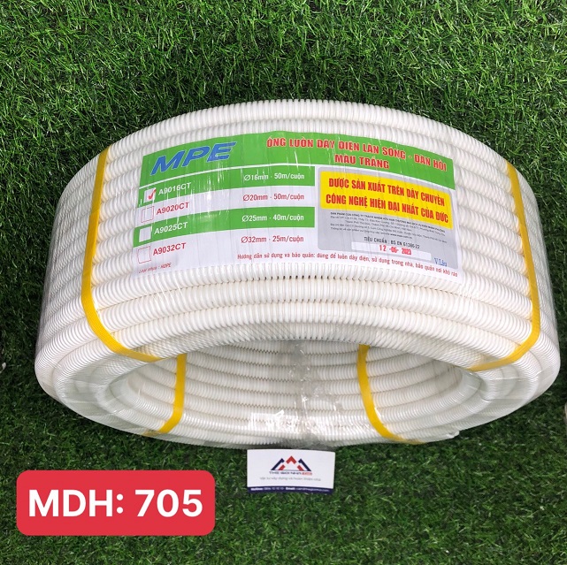 Ống ruột gà, ống luồn đàn hồi Ø16 A9016CT màu trắng, 50m/cuộn