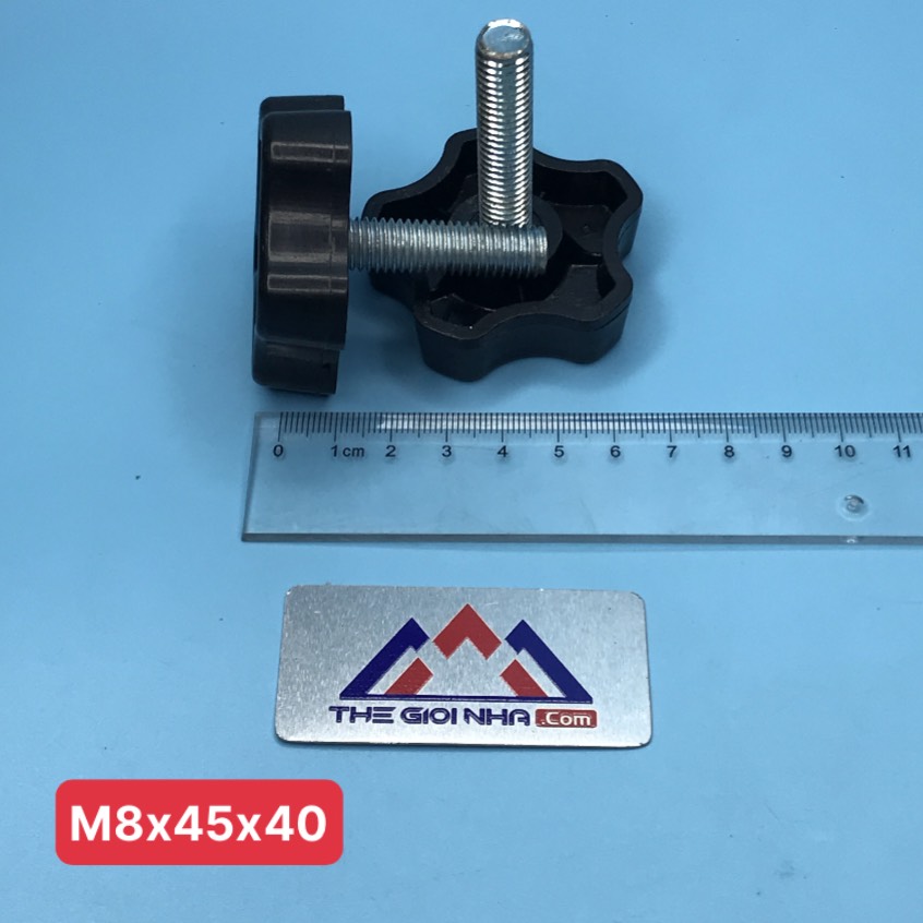 Bu lông có núm vặn nhựa M8, KT M8x45x40 (Đường kính ren M8 x Đường kính ngoài đầu hình sao 45mm x dài phần ren 40mm)